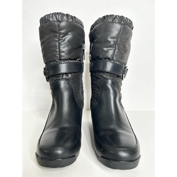Blondo Puffer Leather Wedge Boots Waterproof Quilted Down Filled Nylon Black 7 - Picture 4 of 16